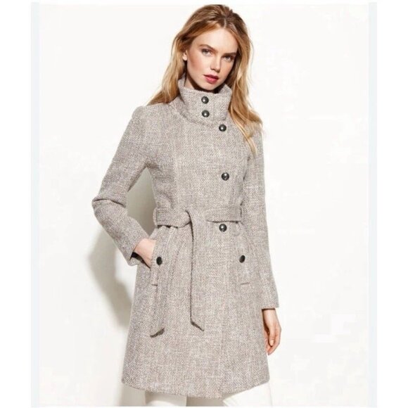 Tahari Wool Izzy coat cream neutral blush belted gold buttons 10 - Picture 16 of 16